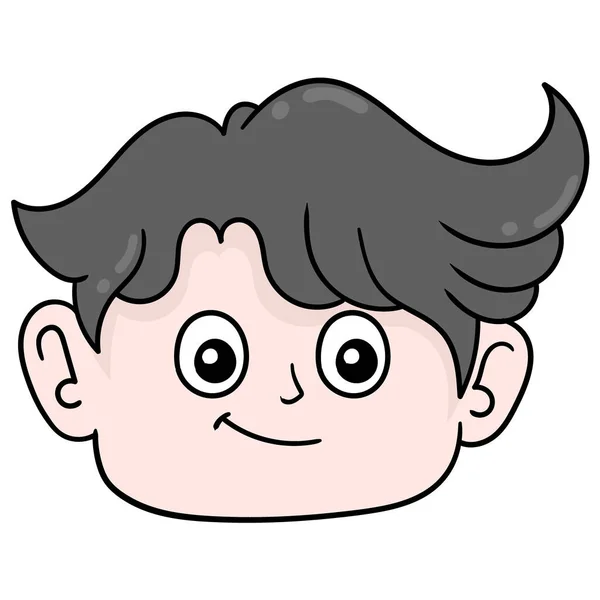 Cara Bonito Menino Cabeça Sorrindo Desenho Ícone Doodle — Vetor de Stock