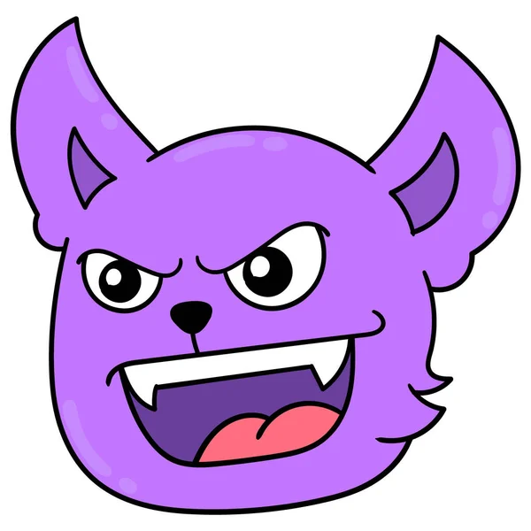 Purple Cat Head Laughing Arrogantly Doodle Icon Drawing — Stock Vector