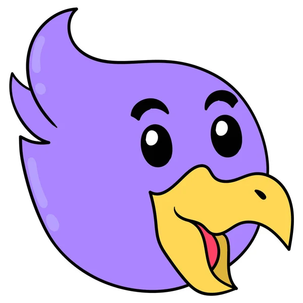 Tête Oiseau Violet Visage Heureux Dessin Icône Doodle — Image vectorielle