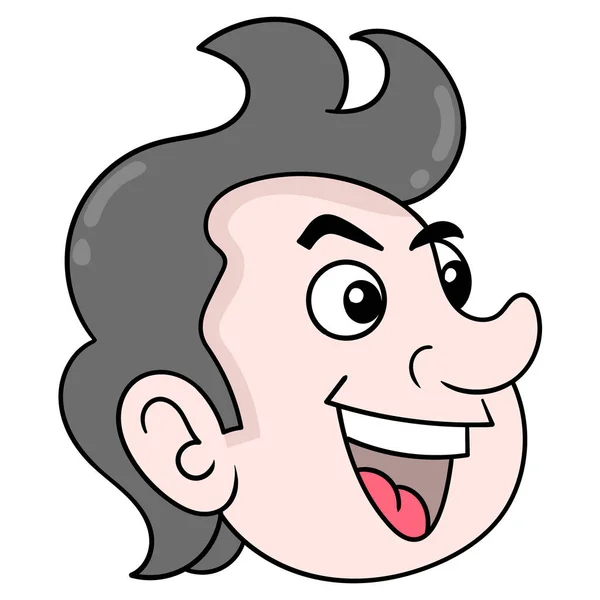 Tête Homme Aux Cheveux Crêpés Riant Joyeusement Dessin Icône Doodle — Image vectorielle