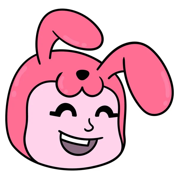 Щаслива Усміхнена Голова Кролика Каракулі Іконка Малюнок — стоковий вектор