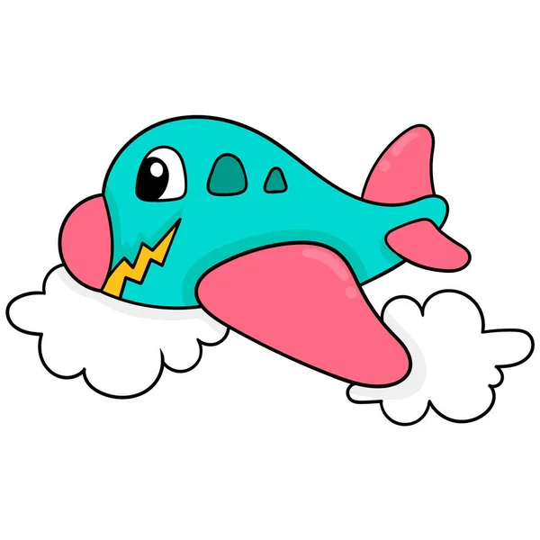 Airplane Sky Clouds Doodle Icon Image Kawaii — 스톡 벡터