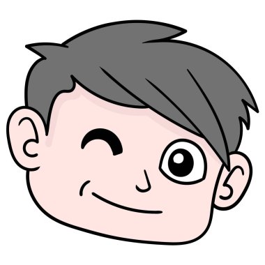 Yakışıklı çocuk göz kırparak alay ediyor, karalama simgesi çiziyor