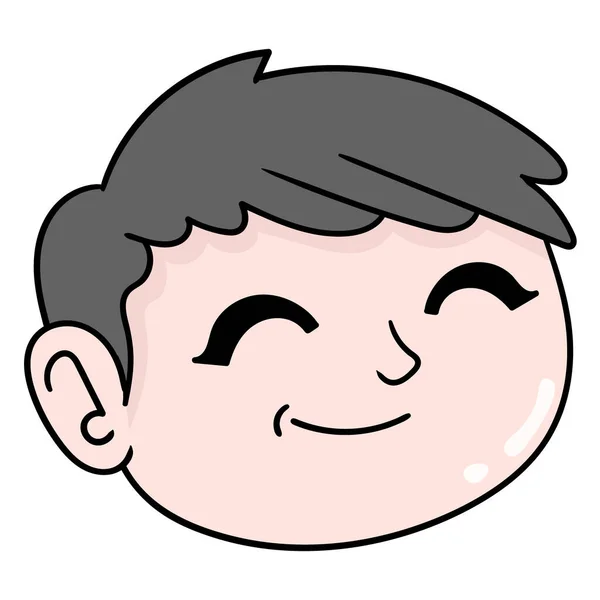 Gordito Chico Cabeza Sonriendo Cara Amistosa Garabato Icono Dibujo — Vector de stock