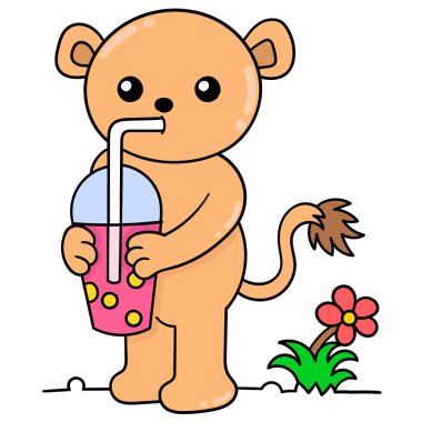 Boba içerek ayakta duran ayı, karalama ikonu imajı kawaii