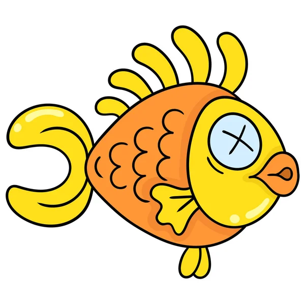 顔がかすかな金魚やドードルアイコンの絵 — ストックベクタ