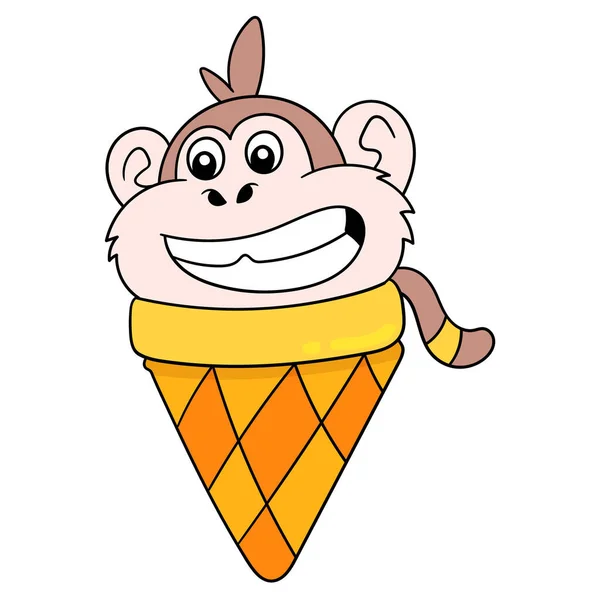 Ice Cream Monkey Shape Smiling Happily Doodle Icon Image Kawaii — Stock Vector