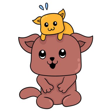 Baba ve kedicik birlikte mutlular, karalama ikonu imajı Kawaii