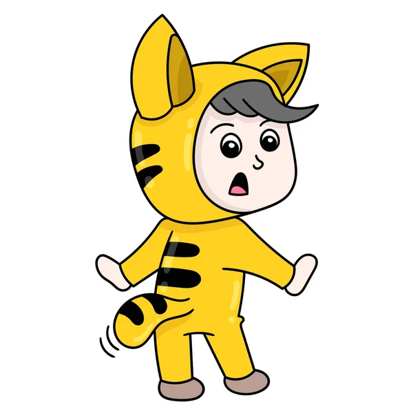 Pojke Bär Tigerkostym Klotter Ikon Bild Kawaii — Stock vektor