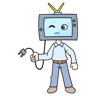 Televizyonun başındaki adam elektrik akımı ve karalama ikonu imajı arıyor, Kawaii.