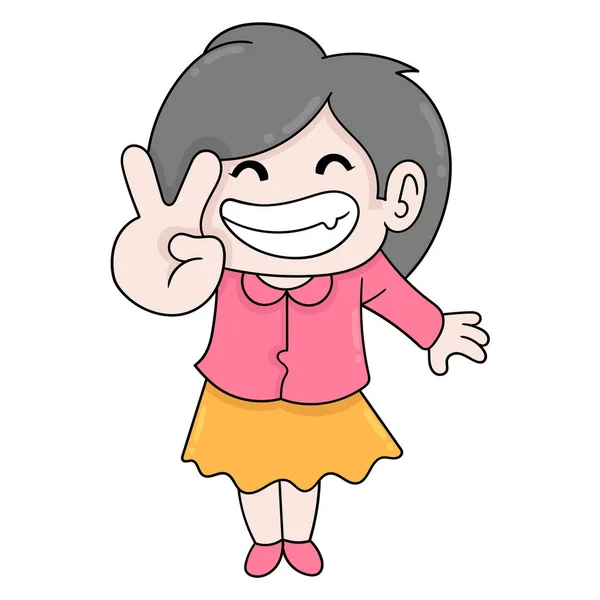 Menina Cara Feliz Rindo Doodle Ícone Imagem Kawaii — Vetor de Stock