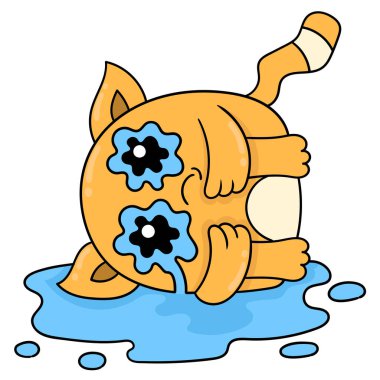 Kedi kalbi kırık gözyaşları taşıyor, karalama ikonu imajı Kawaii