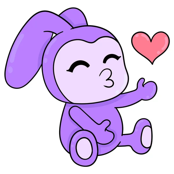 Фіолетовий Кролик Дарує Кохання Всьому Світові День Валентинки Каракулеве Зображення — стоковий вектор