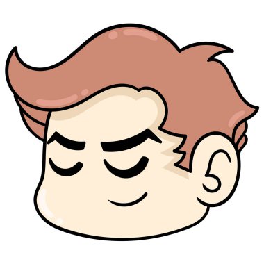 Yakışıklı bir uyuyan yüzün kafası gözlerini kapatır, karalama ikonu çizer