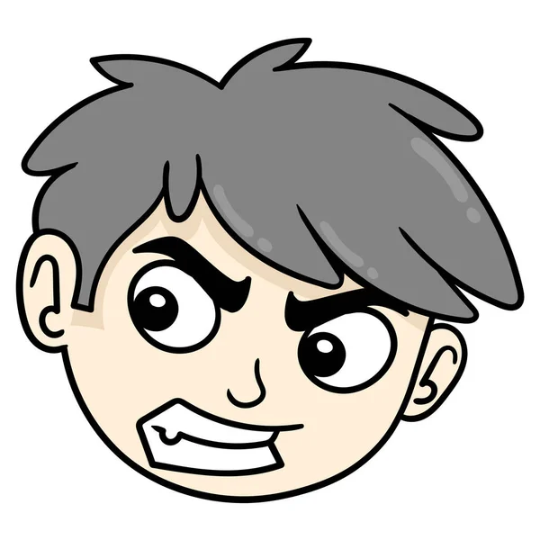 Arrogante Chico Enojado Garabato Icono Dibujo — Vector de stock