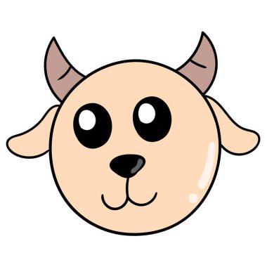 Boynuzlu şirin keçi kafası, karalama ikonu çizimi