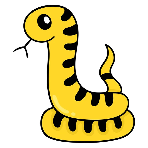 Cobra Venenosa Amarela Desenho Ícone Doodle — Vetor de Stock