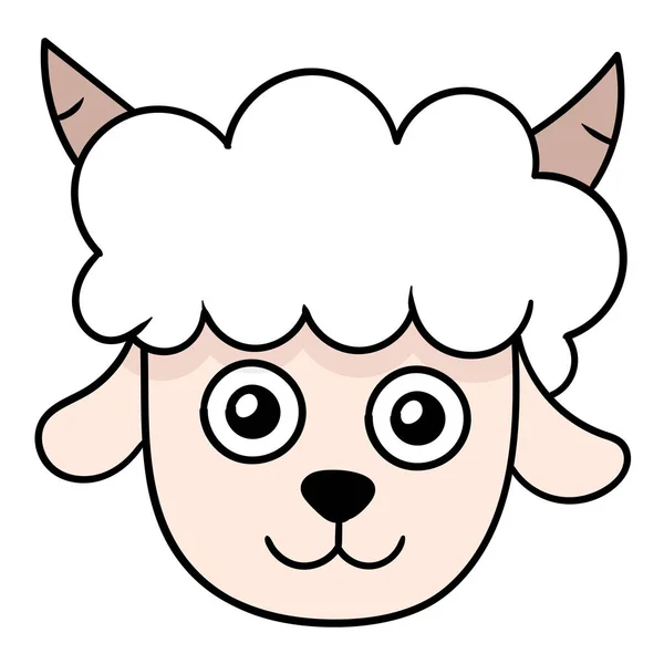 Cute White Sheep Animal Head Doodle Icon Drawing — Stock Vector