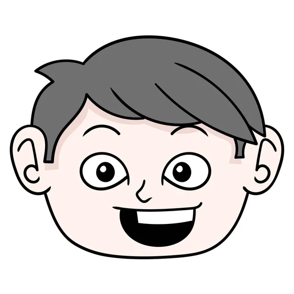 優しい笑顔の頭の男の子ドアのアイコンの絵 — ストックベクタ