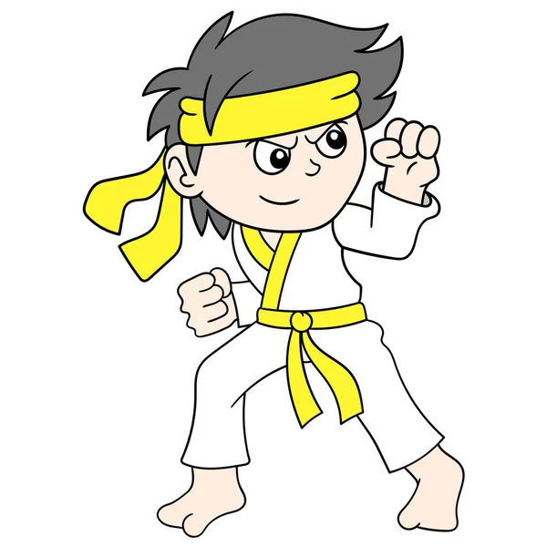 Menino Está Posando Fazendo Treinamento Artes Marciais Doodle Ícone Imagem —  Vetores de Stock