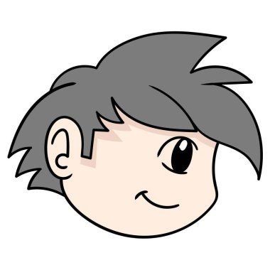 Yan taraftaki çocuk başı gülümsüyor, karalama simgesi çiziyor