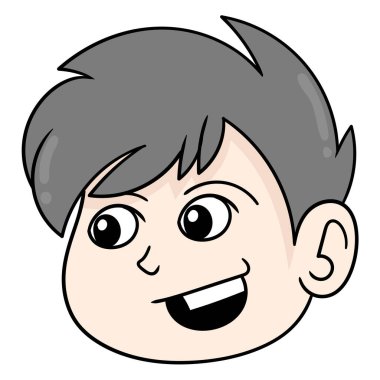 Yakışıklı çocuk başı baştan çıkarıcı bir şekilde gülümsüyor, karalama ikonu çiziyor