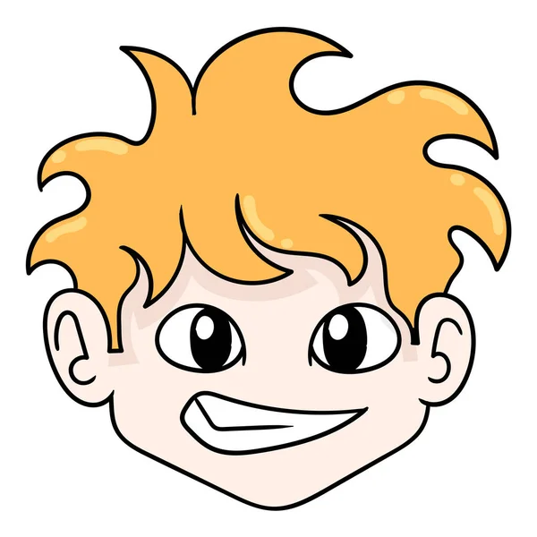Zufällige Blonde Haarige Junge Kopf Doodle Symbol Zeichnung — Stockvektor