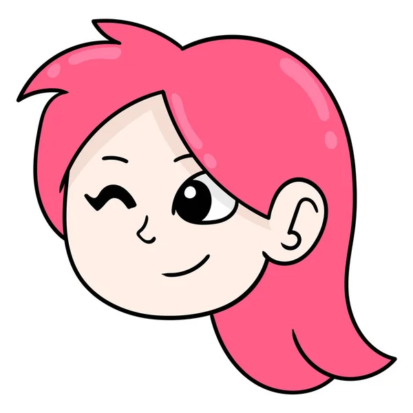 Φτερωτή Όμορφη Κοκκινομάλλα Κορίτσι Κεφάλι Doodle Εικονίδιο Σχέδιο — Διανυσματικό Αρχείο