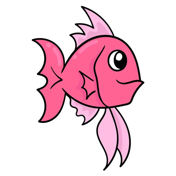 Beautiful Red Ornamental Fish Doodle Icon Drawing — Stock Vector