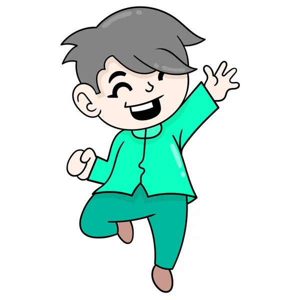 Boy Happy Expressing Himself Jumping Joy Doodle Icon Image Kawaii — Stock Vector