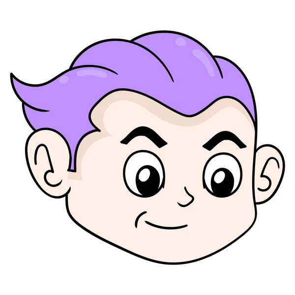 クールな紫色の髪の男の子の頭 ドアのアイコンの描画 — ストックベクタ