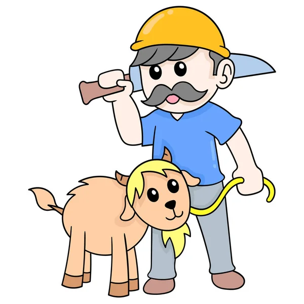 Açougueiro Carregando Facão Para Abater Cabras Doodle Ícone Imagem Kawaii — Vetor de Stock