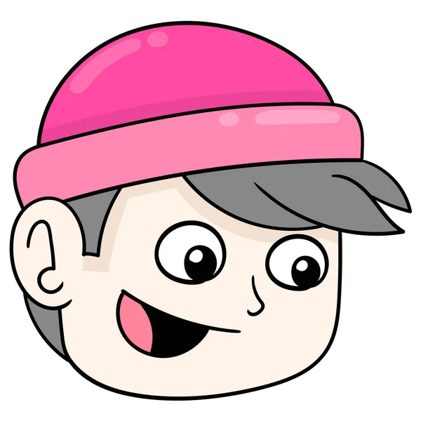 Cabeza Niño Con Una Gorra Roja Con Una Cara Sonriente — Vector de stock