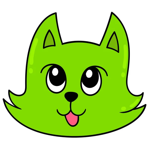 饥饿的绿猫头 涂鸦图标画 — 图库矢量图片