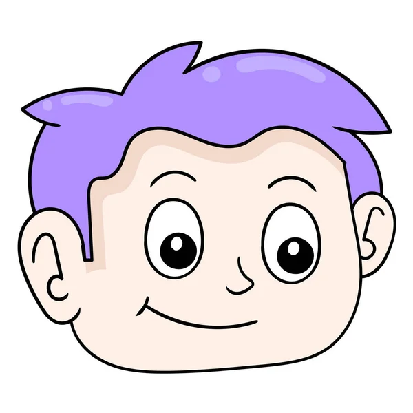 Bonito Roxo Cabelos Menino Cabeça Está Sorrindo Desenho Ícone Doodle —  Vetores de Stock