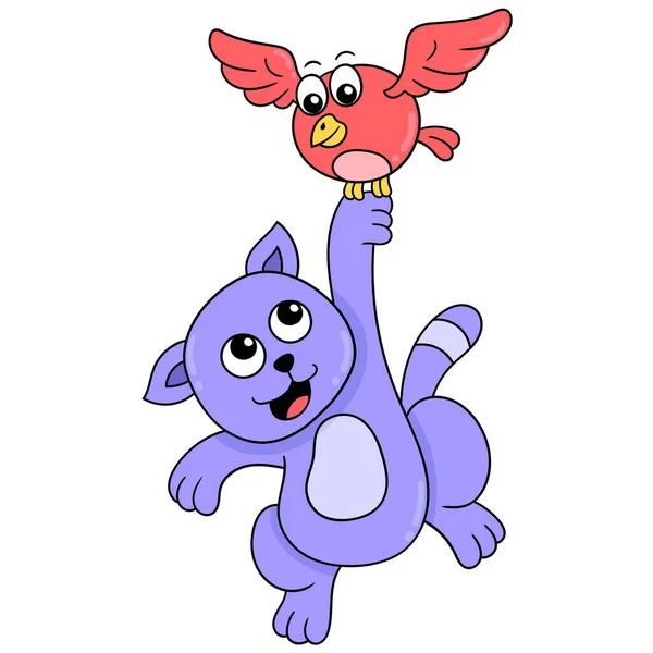 Кошку Поднимает Подруга Маленькой Птички Икона Дури — стоковый вектор