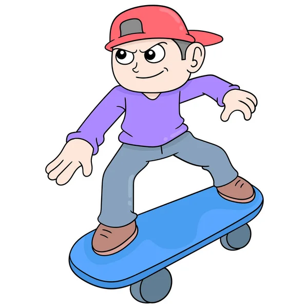 Chico Está Ejercitando Skateboarding Doodle Icono Imagen Kawaii — Archivo Imágenes Vectoriales