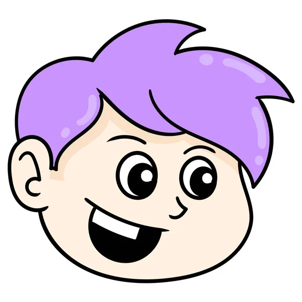 Happy Purple Haired Chubby Boy Doodle Icon Drawing — Stock Vector