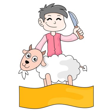 Kurban Bayramı bayrağı, koyunların katledilmesi, karalama ikonu resmi Kawaii