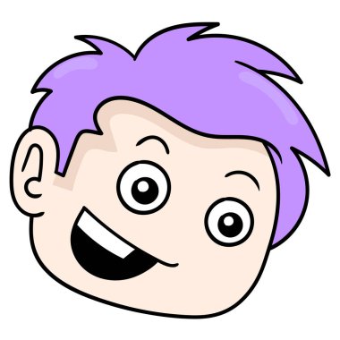 mor saçlı erkek kafası gülümsüyor yakışıklı, karalama ikonu çiziyor