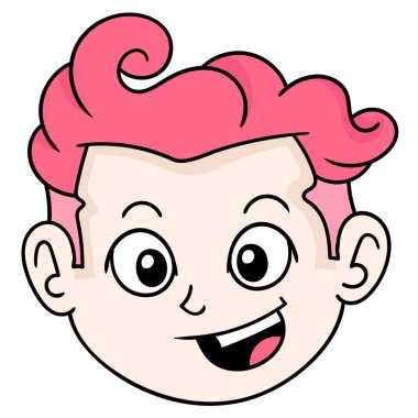 Pembe saçlı, karalama ikonu çizen yakışıklı bir adamın kafası.