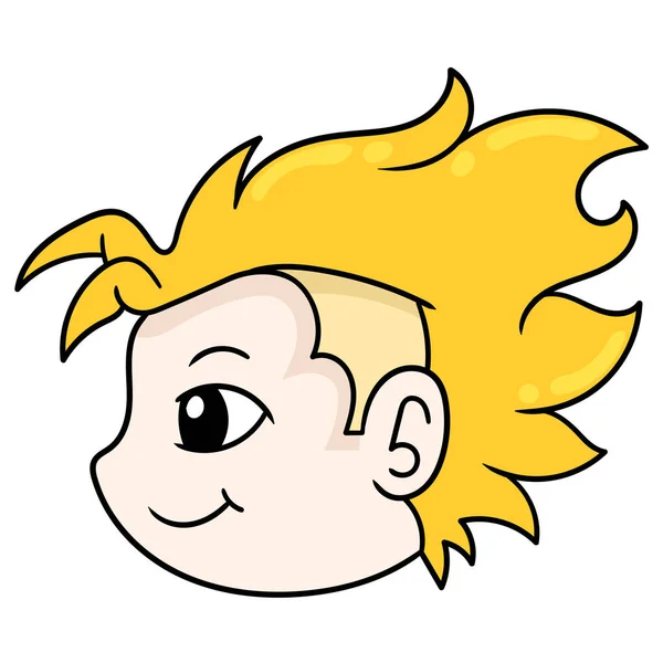 Голова Красивого Мальчика Блондинистыми Панковыми Волосами Сбоку Рисунок Иконы Каракулей — стоковый вектор