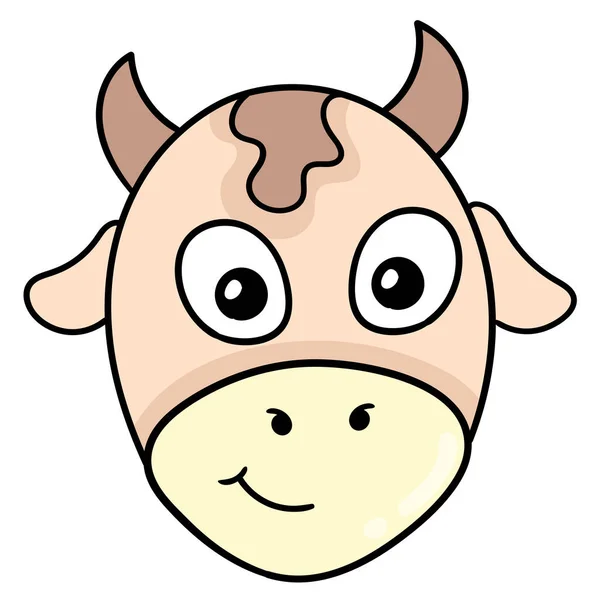 Cute Face Cow Animal Head Doodle Icon Drawing — Stock Vector