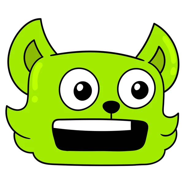 Gato Verde Animal Cabeza Flabberasted Garabato Icono Dibujo — Vector de stock