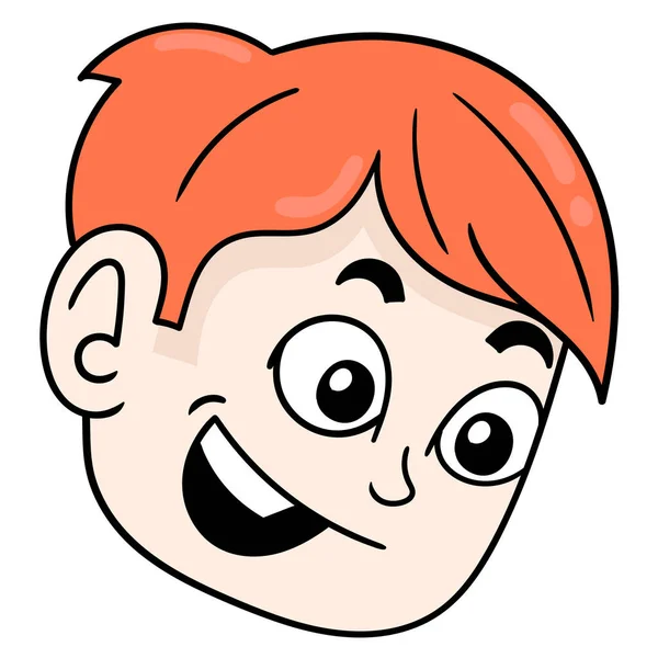 Αρσενικό Κεφάλι Χαμογελώντας Πορτοκαλί Μαλλιά Σκίτσο Εικονίδιο — Διανυσματικό Αρχείο