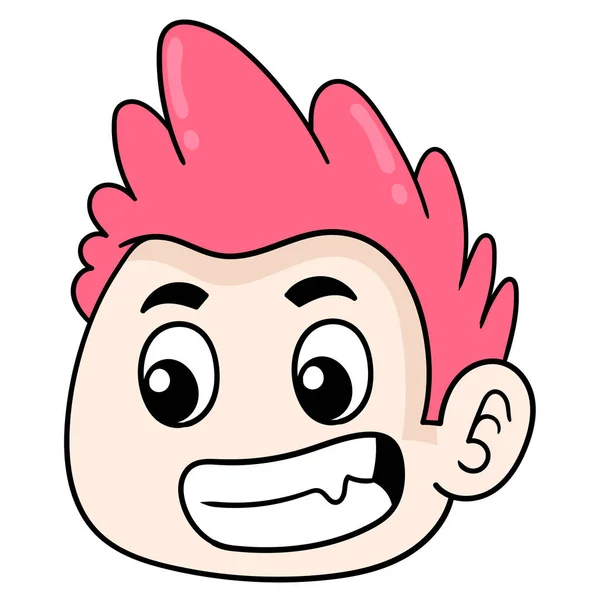 粉红头发的男人开心地笑着 涂鸦图标画 — 图库矢量图片