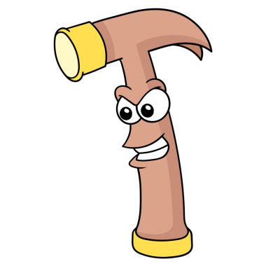 Şeytani yüzlü çekiç vurmaya hazır, karalama ikonu imajı Kawaii