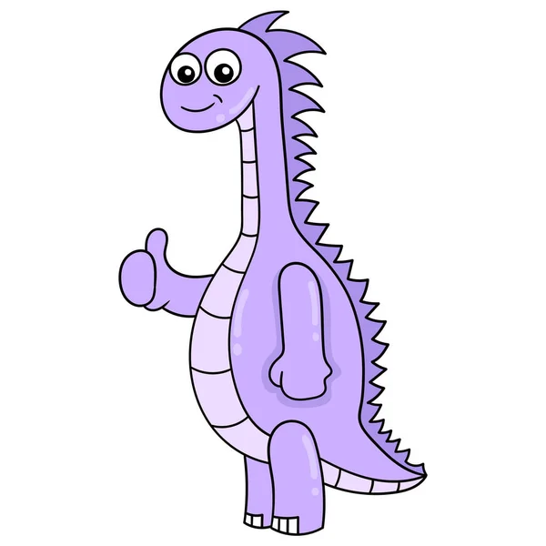 Bonito Roxo Longo Pescoço Dinossauro Doodle Ícone Imagem Kawaii — Vetor de Stock