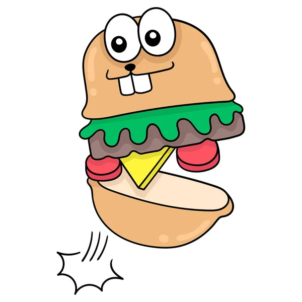 Νόστιμο Burger Γεμάτο Λαχανικά Και Κρέας Doodle Εικονίδιο Εικόνα Kawaii — Διανυσματικό Αρχείο