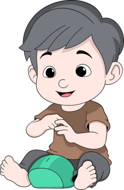 Cartoon vector illustration of a young boy holding a piggy bank, symbolizing saving money and financial education for children